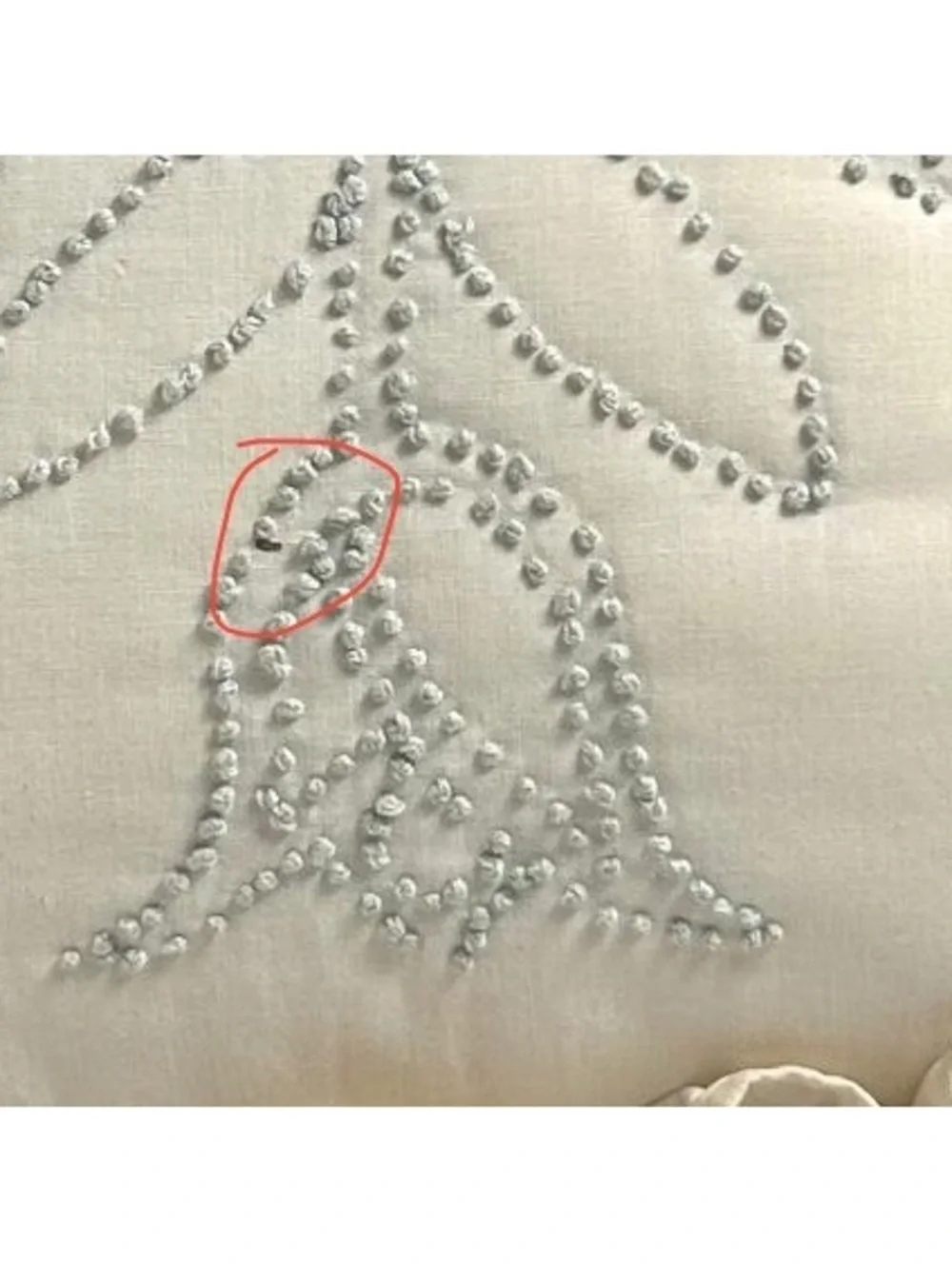 Handmade Cream Embroidered Floral Square Throw Pillow with Ruffled Edges